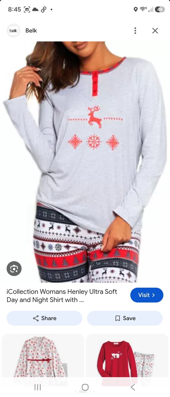 Icollection Holiday Gray & Red Long Sleeve Reindeer Top In Large